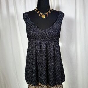 Mimi Chica Black Metallic Lace Babydoll Tank Top – Size M